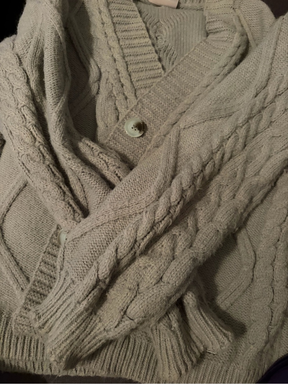 Taylor Swift Cozy Cable Knit Button Cardigan - Light Gray